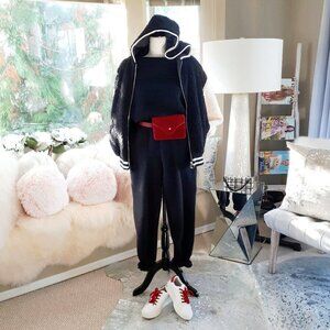 EUC Icone Simons black & white faux fur soft-feel Varsity-inspired sweatshirt, S